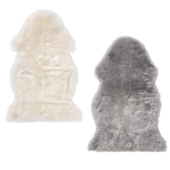 Preview: Echte Schaffelle 2er-Set - Flauschig & Weich Grau Elfenbein - 90x60cm - Teppich, Bettvorleger, Sitzauflage - Natur & Gemütlich - 100% Schaffell & Leder