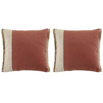 2er-Set Kissen Deko aus Jute & Baumwolle - Sofakissen mit Fransen für gemütliche Lieblingsplätze - Beige-Rostrot-Braun, 40x40cm
