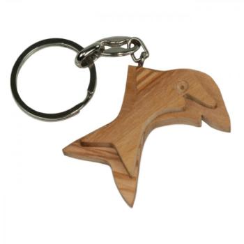 Preview: 3er-Set Schlüsselanhänger Delfin, Eule und Herz, aus Olivenholz, braun, 5 x 5 cm