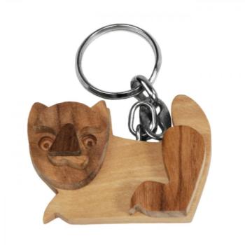 Preview: 3er-Set Schlüsselanhänger - Hund, Katze, Löwe - Olivenholz, braun, 5x5cm - Robust, detailgetreu, ideal als Geschenk - Unikate durch einzigartige Holzmaserung