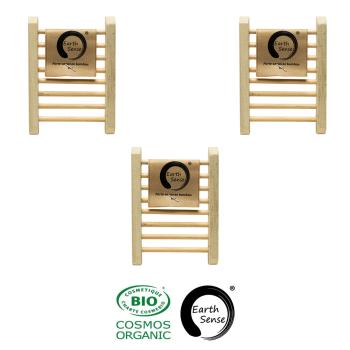 Preview: 3er-Set Bambus-Seifenschale - Handgefertigt - Quer-Streben - Hygienisch - Für Seifen & Shampoos - Braun - 35g - Gesund & Natur - Nachhaltig