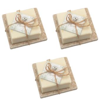 3er-Set Hamam-Seife mit Olivenöl und Travertin-Seifenablage - Luxuriöse Hautpflege für Bad & WC - Beige Seife, hellbraune Ablage 10x10cm aus Troja