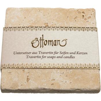 Preview: Travertin Seifenablage 3er-Set - Naturstein handgefertigt, unbehandelt, light-hellbeige, 10x10cm - Hygienisch, für Seife/Shampoo, auch Untersetzer