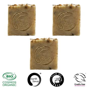 Preview: 3er-Set Handgemachte Bio Seife mit Jasmin- & Kamillenblüten - Palmölfrei Vegan & Nachhaltig - Für Gesicht, Körper & Hände - 100g Stück