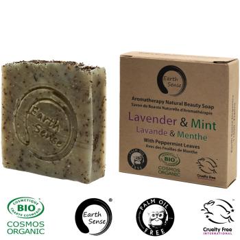 Preview: 3er-Set Bio Seife mit Lavendel & Minze - Palmölfrei handgemacht vegan - 72% kaltgepresste Bio-Öle Kokosöl Olivenöl - 100g Stück