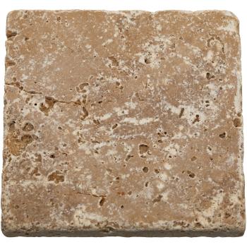 Preview: 3er-Set Seifenablage aus Travertin - quadratisch, kräftig-braun, 10x10 cm - Handgefertigt, unbehandelter Naturstein, langlebig, hygienisch