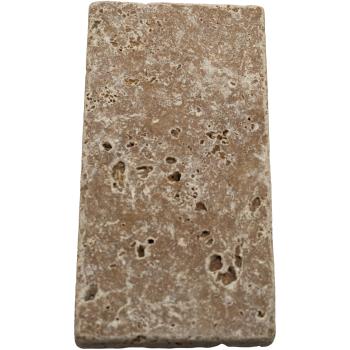 Preview: 3er-Set Seifenablage aus Travertin rechteckig - Handgefertigt, hygienisch & stilvoll für Bad & WC - Naturstein kräftig-braun, 14,5x7cm