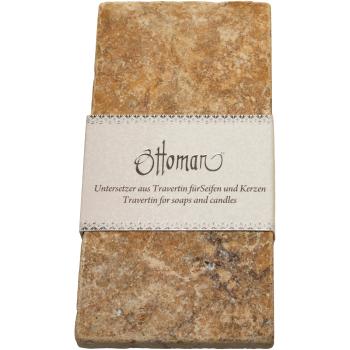 Preview: 3er-Set Seifenablage aus Travertin rechteckig - gold-gelb Naturstein handgefertigt - für feste Seifen Shampoos - 14,5 x 7 cm hygienisch schick