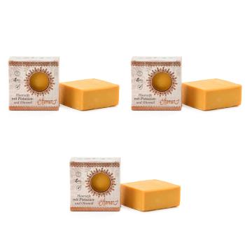 3er-Set Haarseife mit Pistazien- & Olivenöl - 100% Natur, vegan, palmölfrei - Für trockenes Haar & Kopfhaut - 3x 190g