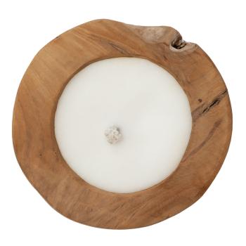 Preview: Teakholz-Kerzenschale - Tischkerze mit Wachs gefüllt - Ø 20x7cm - Handgefertigt, massives Teakholz aus Blora East Java, Unikat für Terrasse, Balkon & Garten