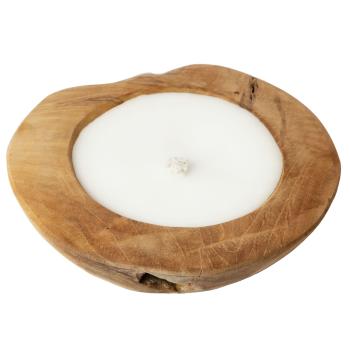 Teakholz-Kerzenschale - Tischkerze mit Wachs gefüllt - Ø 20x7cm - Handgefertigt, massives Teakholz aus Blora East Java, Unikat für Terrasse, Balkon & Garten