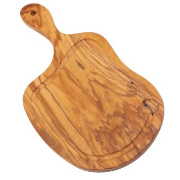 Steakbrett mit Saftrille aus Olivenholz - Schneide- & Servierplatte für Fleisch, Obst & Gemüse - Handgefertigt, 30x20cm, Unikat, Made in Italy
