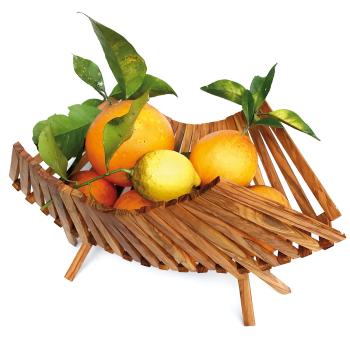 Klappbare Olivenholz Obstschale - Handgefertigte Design-Obstschale für Zuhause & Picknick - 40x25x25cm - Unikat mit natürlicher Maserung - Italien