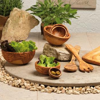 Preview: Salatbesteck Olivenholz 30cm - Handgefertigt, bruchsicher & langlebig - Klassisches italienisches Design - Für alle Schüsseln - Unikat