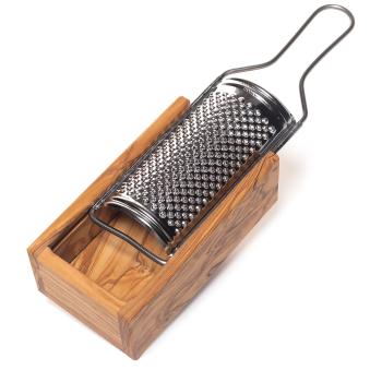 Käsereibe Olivenholz - Parmesanreibe mit Servierfach, 24,5 cm, für Käse, Nüsse & Brot - Handgefertigt, schnittfest, Italien