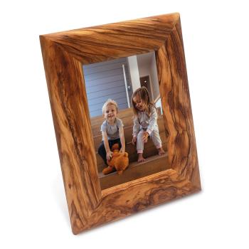 Rechteckiger Bilderrahmen aus Olivenholz - 22x18cm - Handgefertigt, unbehandelt, für Hoch- & Querformat - Einzigartige Maserung, Geschenkidee