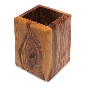 Stiftehalter 100% Olivenholz quadratisch - Antibakteriell & handgefertigt in Italien - 9x13 cm - MOCA-zertifiziert - Unikat für Büro & Homeoffice