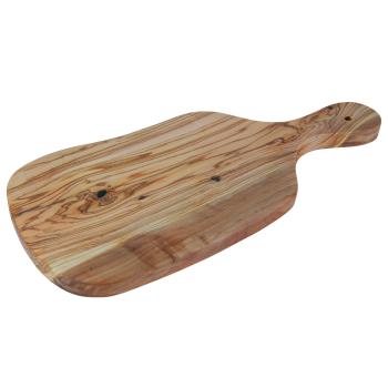Olivenholzbrett unregelmässig - Schneidebrett & Servierplatte mit Griff für Küche & Esszimmer - Handgefertigt, geölt, MOCA-zertifiziert, 39x18x2.5cm