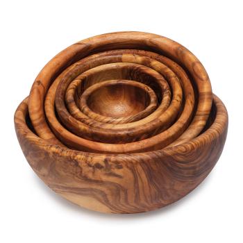 Olivenholz Schüsselset - 6 ineinander stapelbare Salatschalen Obstschalen - Handgefertigt, geölt, MOCA-zertifiziert, Ø 6-17 cm - Italien