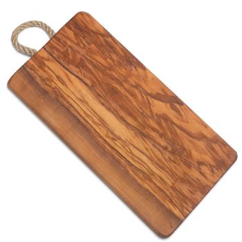 Olivenholzbrett Rechteckig - Schneide-/Servierbrett mit Kordel & einzigartiger Maserung - 24x13x1.8cm - 100% Naturholz Handgemacht Italien