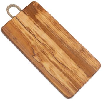 Olivenholz Schneidebrett – rechteckig 29x13x1,8 cm – handgefertigt, robust, unbehandelt, mit Kordel, MOCA-zertifiziert – aus Italien