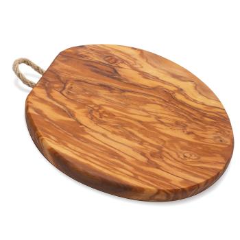 Rundes Olivenholzbrett mit Kordel - Schneidebrett & Servierplatte für Obst, Gemüse, Häppchen - Handgefertigt, 25x1.5cm, MOCA-zertifiziert, Italien