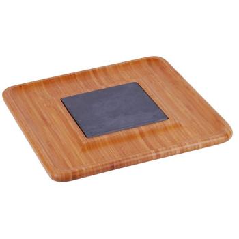 Bambus Käse-Tablett mit Schieferplatte - Edel Design Käseschneidebrett für Partys & Weinproben - 33x33x1,5cm - 100% Bambus Rahmen