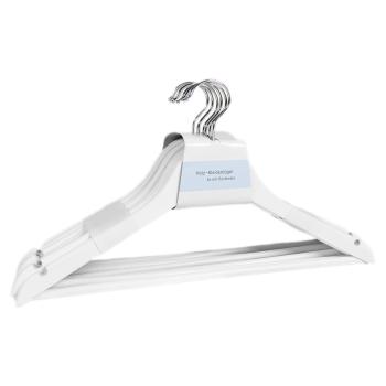 8 Holz-Kleiderbügel weiss - mit Steg & Rockkerbe - drehbarer Metallhaken - für Hosen Röcke Oberteile Jacken Mäntel - stabiles Garderobenbügel Set