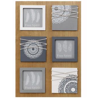 Fotorahmen Holz - für 3 Fotos mit Deko-Elementen & Ornamenten - Braun-Grau-Weiss MDF-Platte 31x1.5x46cm - zum Aufhängen