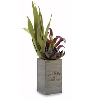 Blumentopf aus Holz mit Kunstpflanze - Modernes Landhaus-Design für innen & aussen - Robustes HDF-Holz, 10x50x10 cm, ideal als Geschenk