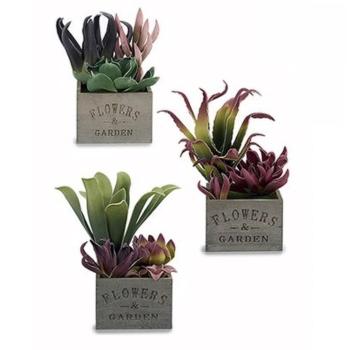 Blumentopf aus Holz mit Kunstpflanze – Rechteckig, 15x28x15 cm – Vintage-Design, pflegeleicht, für Zuhause & Balkon – Flowers & Garden