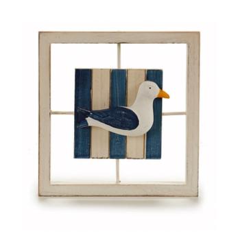 Maritimes Bild aus Holz - 3 Motive (Möwe, Seestern, Fisch) - Weiss/Blau - Wand- & Tischdeko - 25x25x3cm - Für Wohnzimmer, Bad, Terrasse