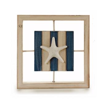 Preview: Maritimes Bild aus Holz - 3 Motive (Möwe, Seestern, Fisch) - Weiss/Blau - Wand- & Tischdeko - 25x25x3cm - Für Wohnzimmer, Bad, Terrasse