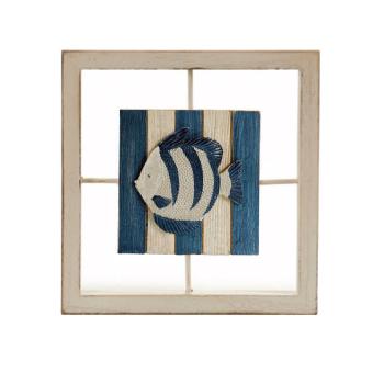 Preview: Maritimes Bild aus Holz - 3 Motive (Möwe, Seestern, Fisch) - Weiss/Blau - Wand- & Tischdeko - 25x25x3cm - Für Wohnzimmer, Bad, Terrasse