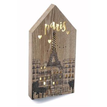 Holz Lichtkasten Paris beleuchtet - Häuser-Kulisse, Eiffelturm & Schriftzug für gemütliche Atmosphäre in Wohn-, Schlaf- oder Kinderzimmer - 3,5x34x17cm