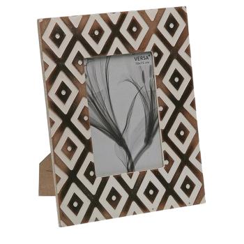 Fotorahmen Holz - Filigranes 3D-Muster, braun & weiss, 13x18cm - Mit Standfuss, einfaches Auswechseln für Fotos, Zitate & Bilder