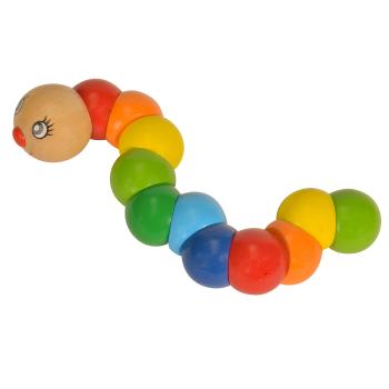 Greifling Raupe aus Hartholz - Biegewurm mit bunten Gliedern & aufgemaltem Gesicht - Feinmotorik & Koordination - Holzspielzeug für Kinder ab 1 Jahr