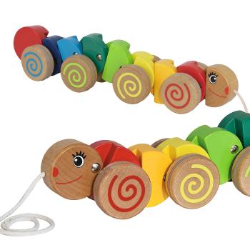 Nachziehtier Raupe aus Buchenholz - Bewegliche Glieder & 8 Räder - Länge 32cm - Fördert Motorik, animiert zur Bewegung ab 1 Jahr+