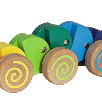 Preview: Nachziehtier Raupe aus Buchenholz - Bewegliche Glieder & 8 Räder - Länge 32cm - Fördert Motorik, animiert zur Bewegung ab 1 Jahr+