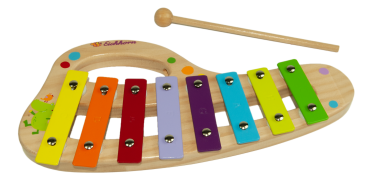 Xylophon aus Kiefernholz - Musikinstrument für Kinder ab 2 Jahren mit 8 Tönen, 1 Klöppel & Liederheft - Spielend Musik entdecken - 30x15cm - Braun/Bunt
