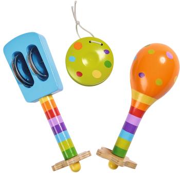 Preview: Musik-Set aus Eichenholz - Maracas, Rassel & Kastagnette - Bunte Holz-Instrumente für musikalische Früherziehung - Fördert Rhythmus & Koordination ab 1 Jahr