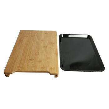 Bambus Schneidebrett - mit praktischer Auszieh-Schale aus dunklem Melamin - Servieren & Schneideabfall - Robust & massiv - 38x26x3,5cm