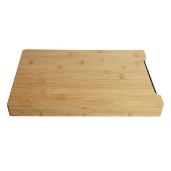 Preview: Bambus Schneidebrett - mit praktischer Auszieh-Schale aus dunklem Melamin - Servieren & Schneideabfall - Robust & massiv - 38x26x3,5cm