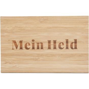 Grusskarte aus Bambus - Mein Held Schriftzug gelasert - Handgemacht, 9x14x0.3cm - Edle Optik, liniert, mit Bambusschicht & Maserung