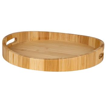 Rundes Bambus Tablett - Stilvolles Servieren & Dekorieren - Zeitloses Design, Holzmaserung, Rand & Griffe - 35x35x5cm - Hellbraun