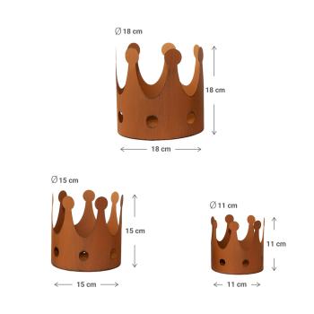 Preview: Kerzenhalter Set 3-teilig Krone - Rostoptik Vintage Deko für Garten Balkon Terrasse - inkl. 3 Grössen: 18/15/11cm - Ideal für Kerzen & Pflanzen