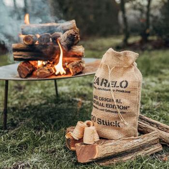 Preview: Kamin- & Grillanzünder Naturholz 50 Stk. im Jutebeutel - Wachsgetränkt-Langes Brennen-Hohe Hitze-Nachhaltig Kiefernholz FSC-Made in Germany