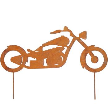 Gartenstecker Motorrad aus Metall - Rostbraune Landhaus-Optik Deko für Beet & Pflanzenkästen - 80x55 cm mit zwei Erdspiessen - Einfach stecken