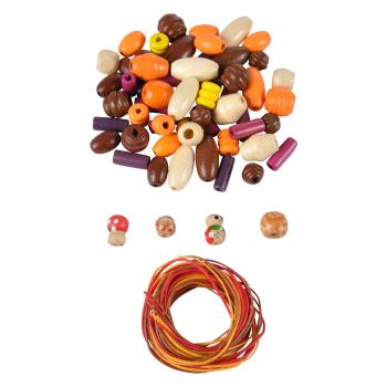 Holzperlen-Mix zum Basteln und Gestalten von Schmuck - Unterschiedliche Grössen und Formen - Natürliche Farben aus Ahornholz inkl. Bänder zum Auffädeln