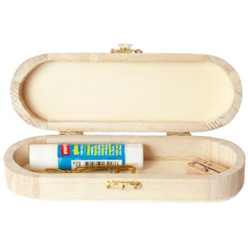 Preview: Stifte-Box Holz natur - Umweltfreundlich, aufklappbar, umfassender Überblick - 18x6x4cm, hellbraun mit Schlaufen für Stifte - ideal für Büro & Kosmetik